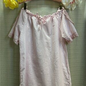 Women's Pink Off-Shoulder Lace Trim Nightgown